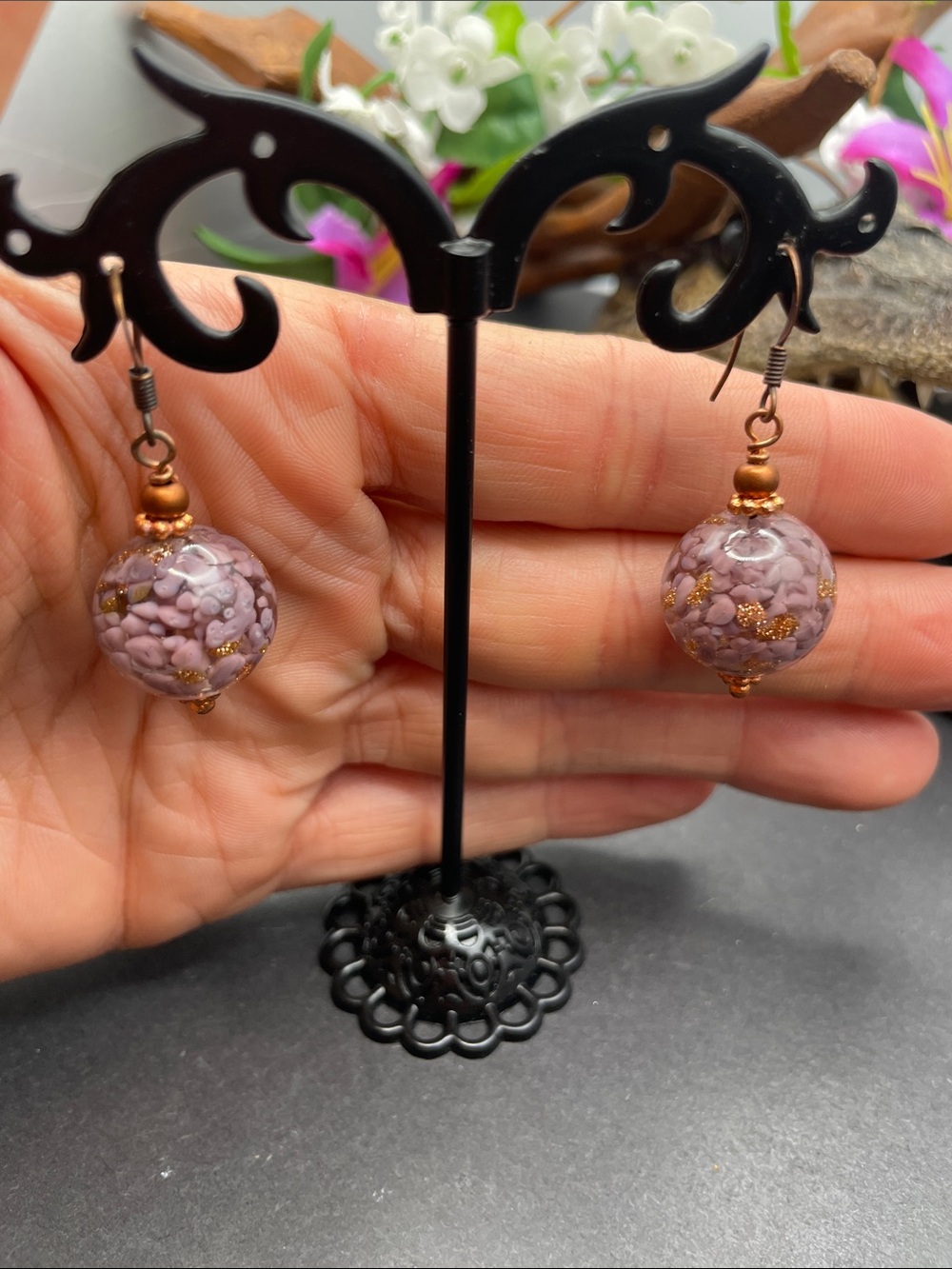 Venetian glass ball pierced earrings vintage - Picture 3 of 7